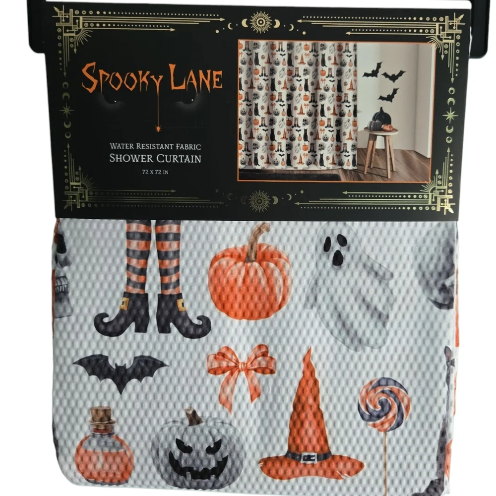 Spooky Lane Halloween Water Resistant Fabric Shower Curtain
